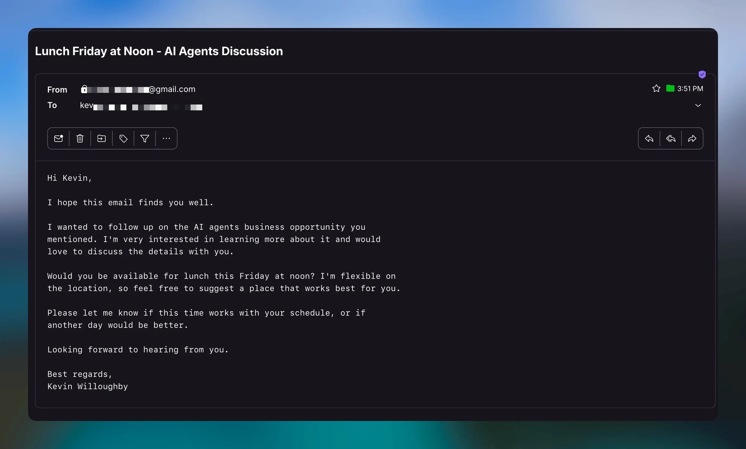 Email from the agent