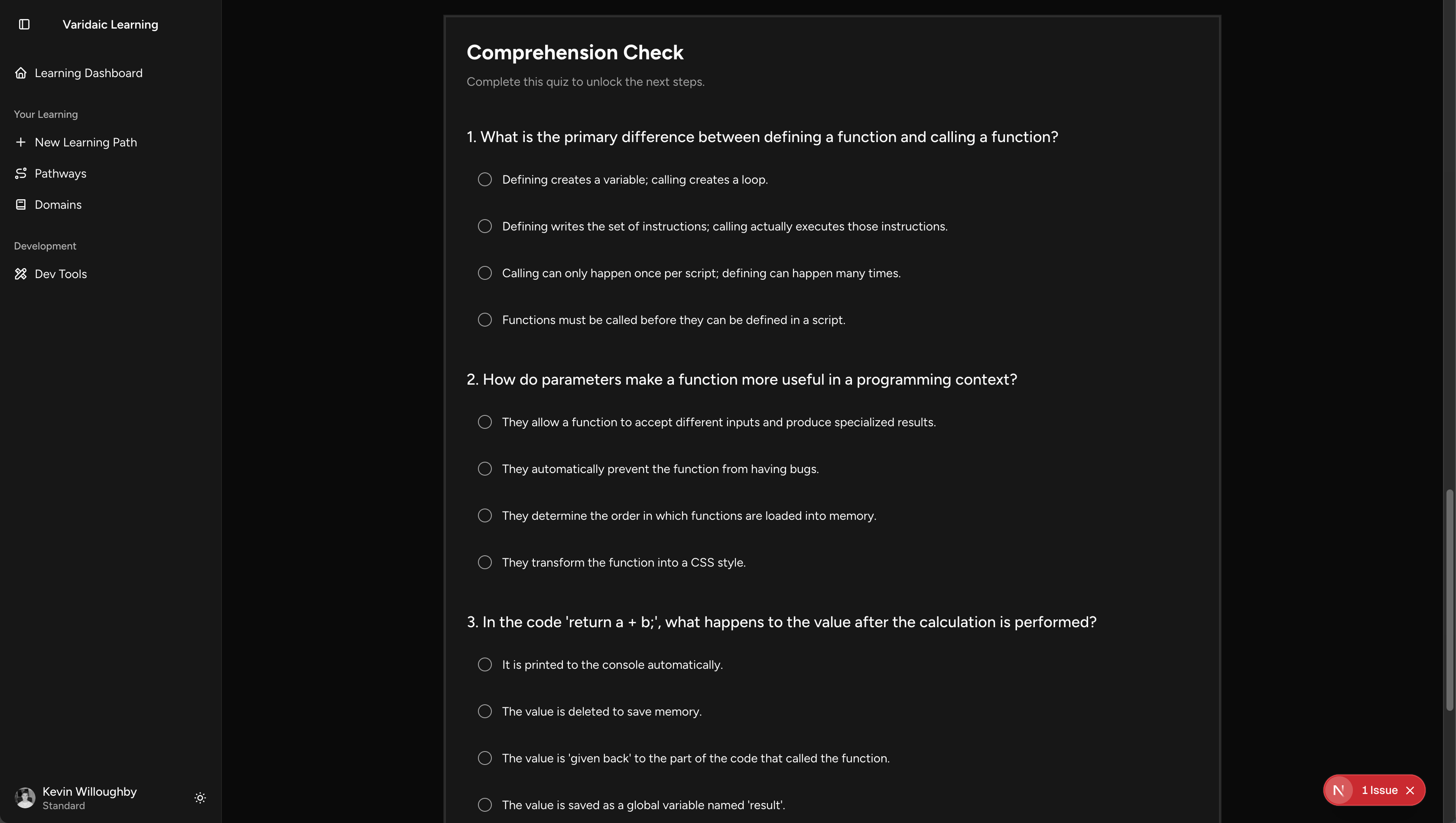 Varidaic Comprehension Check
